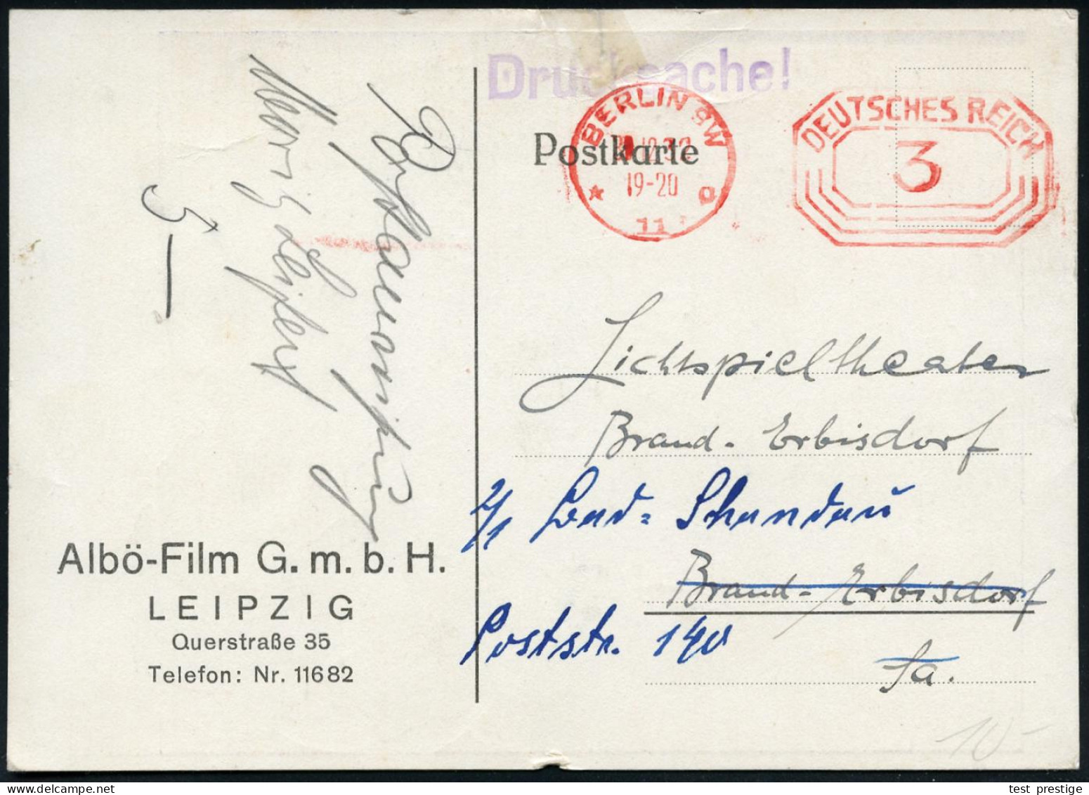 BERLIN SW/ *11p/ DEUTSCHES REICH 1932 (3.12.) PFS Achteck 3 Pf. Auf Seltener Color-Reklame-Ak.: Albö-Film GmbH Zum Film  - Cinéma