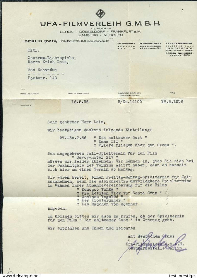 BERLIN SW/ 19/ Heißes/ Blut/ UfA/ RÖKK-KEMP-GRABLEY-STÜWE 1936 (17.4.) Seltener AFS Francotyp = Musik- U. Tanz-Film, Reg - Cinema