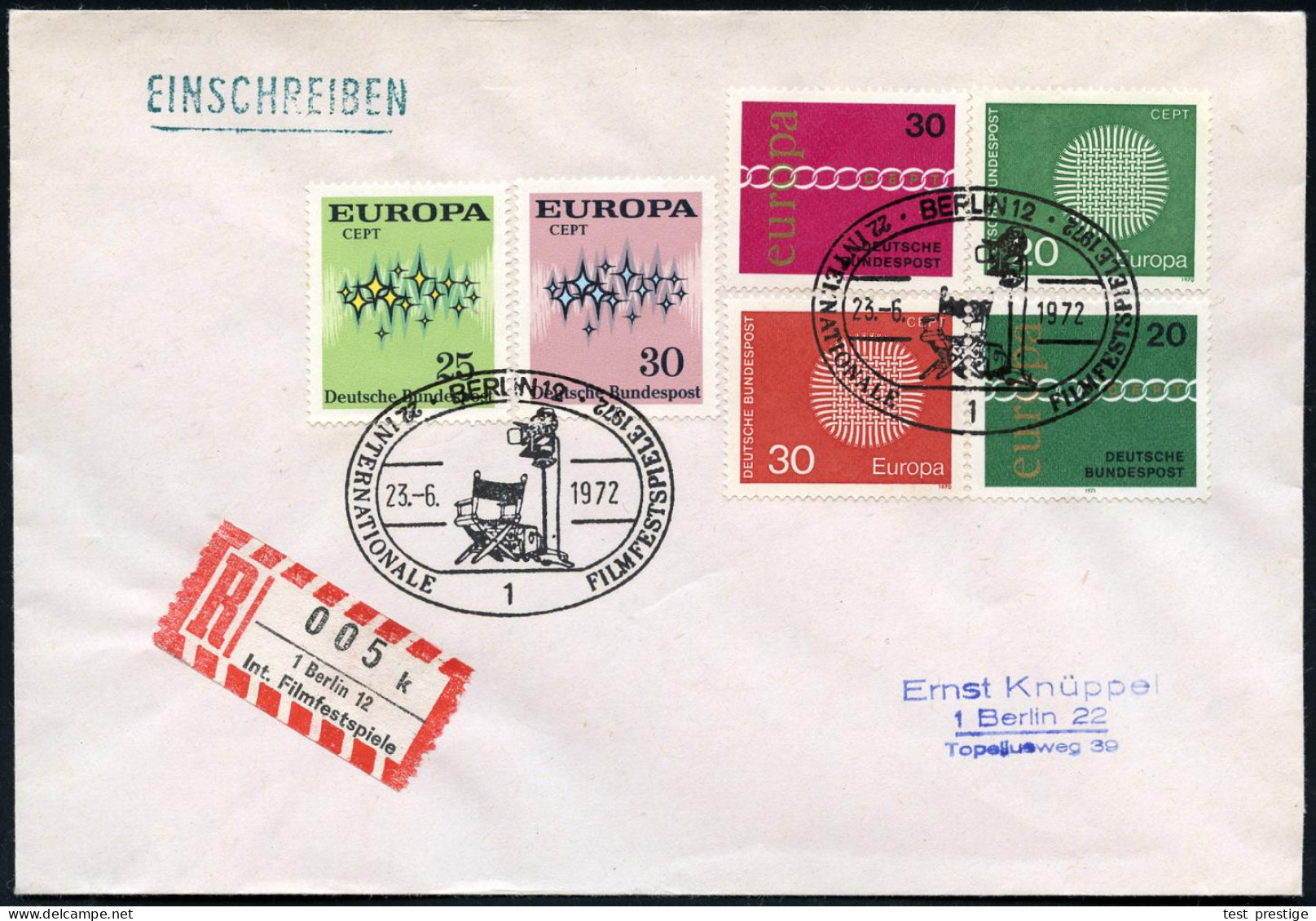 1 BERLIN 12/ 22.INTERNAT.FILMFESTSPIELE 1972 (Juni) SSt = Regiestuhl, Scheinwerfer 2x + Sonder-RZ: 1 Berlin 12/Int. Film - Cinéma