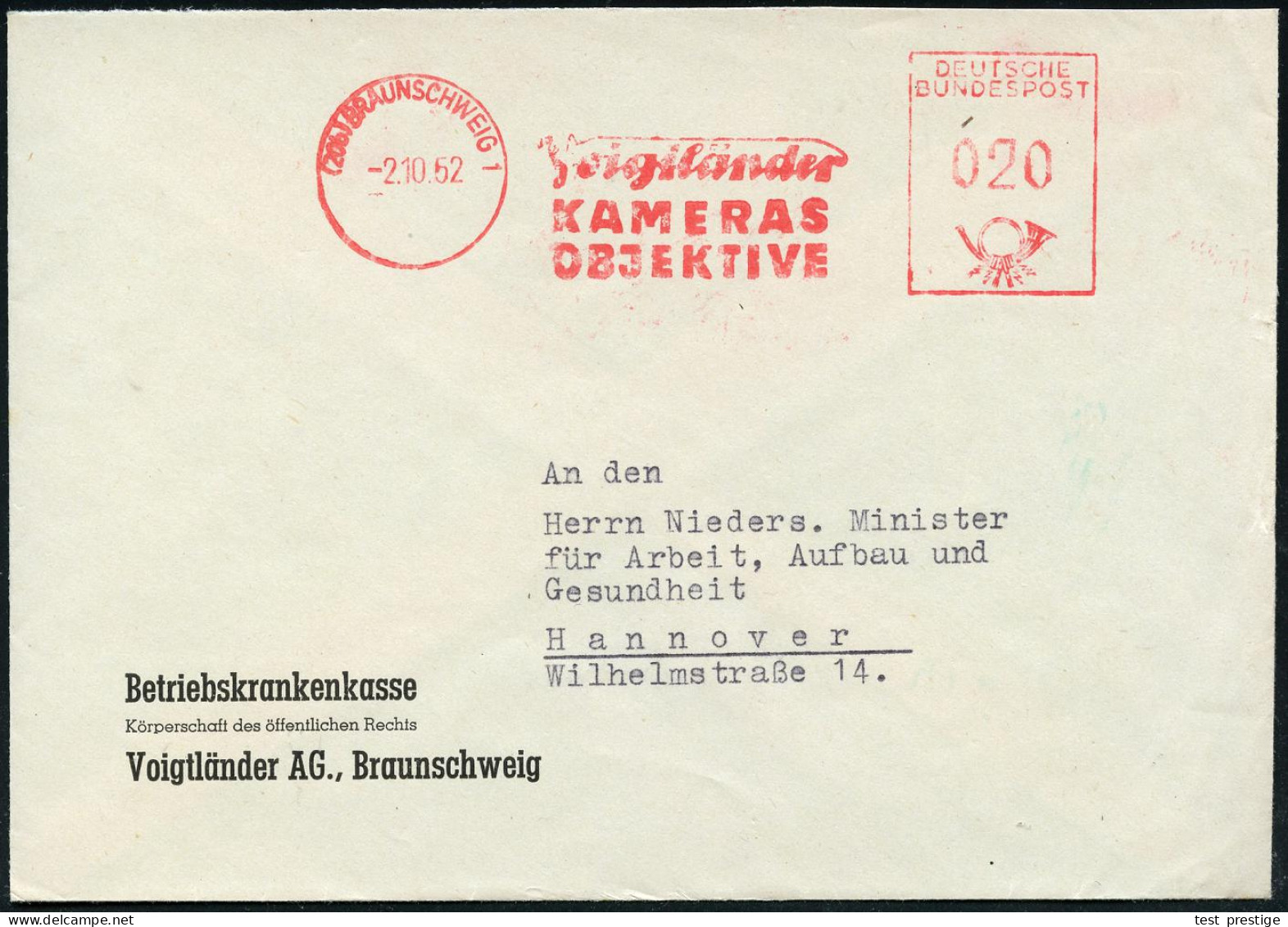 (20b) BRAUNSCHWEIG 1/ Voigtländer/ KAMERAS/ OBJEKTIVE 1952 (3.11.) AFS Francotyp (Schriftzug-Logo) Auf Firmen-Bf: Betrie - Fotografía