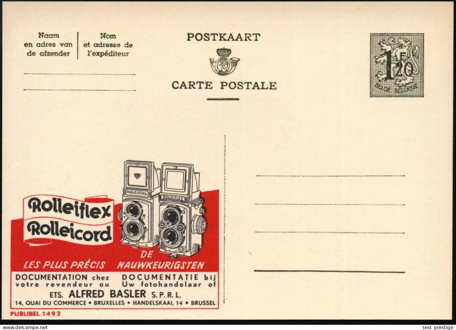 BELGIEN 1954 1,20 F. Reklame-P., Oliv: Rolleiflex/Rolleicord.. (2 Spiegelreflex-Kameras) Fläm. Titel Oben , Ungebr. (Mi. - Photographie