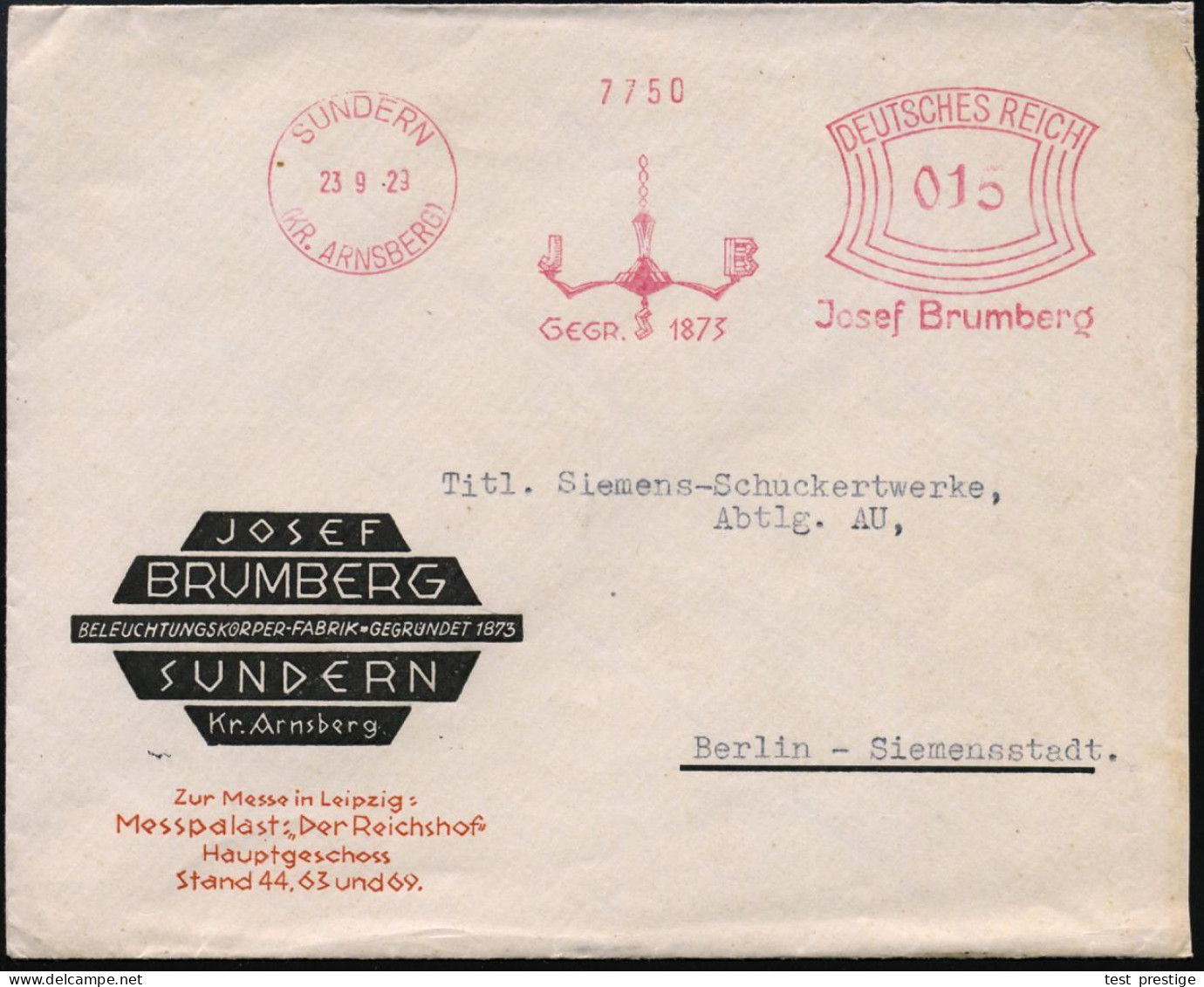 SUNDERN/ (KR.ARNSBERG)/ GEGER.1873/ Josef Brumberg 1929 (23.9.) AFS Francotyp "Bogenrechteck"= Kronleuchter , Klar Gest. - Photography