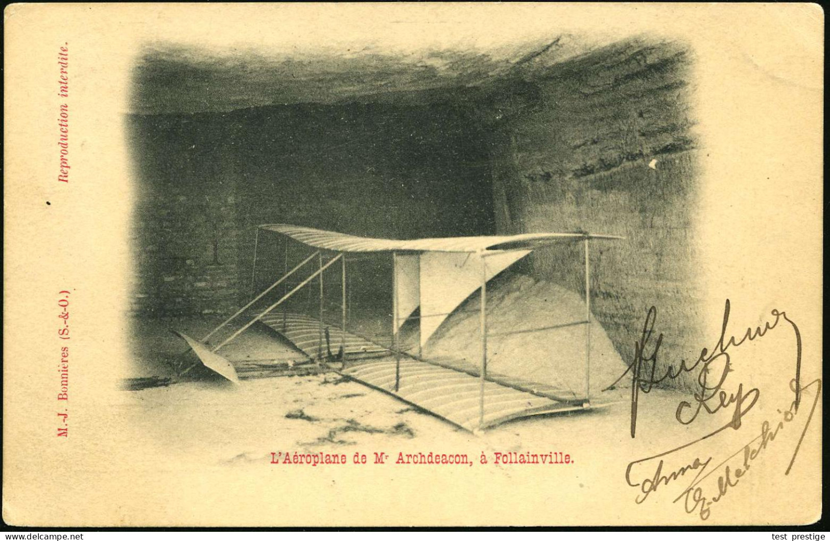 FRANKREICH 1905 (6.2.) S/w.-Foto-Ak.: L'Aéroplane De M. Archdeacon à Follainville , Bedarf, Selten!  - LUFTFAHRT-PIONIER - Autres (Air)