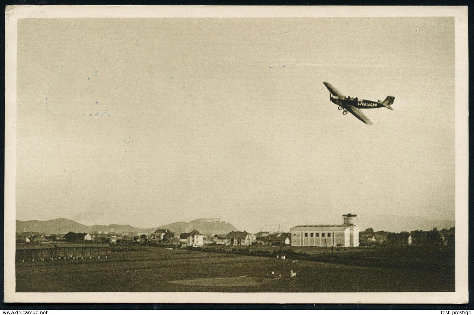 JUGOSLAWIEN 1933 (20.8.) Erstflug Ljubljana - Zagreb , Blauer Dreiecks-SSt + Blauer LPZ + 2L., Monochrome Erstflug-Foto- - Other (Air)