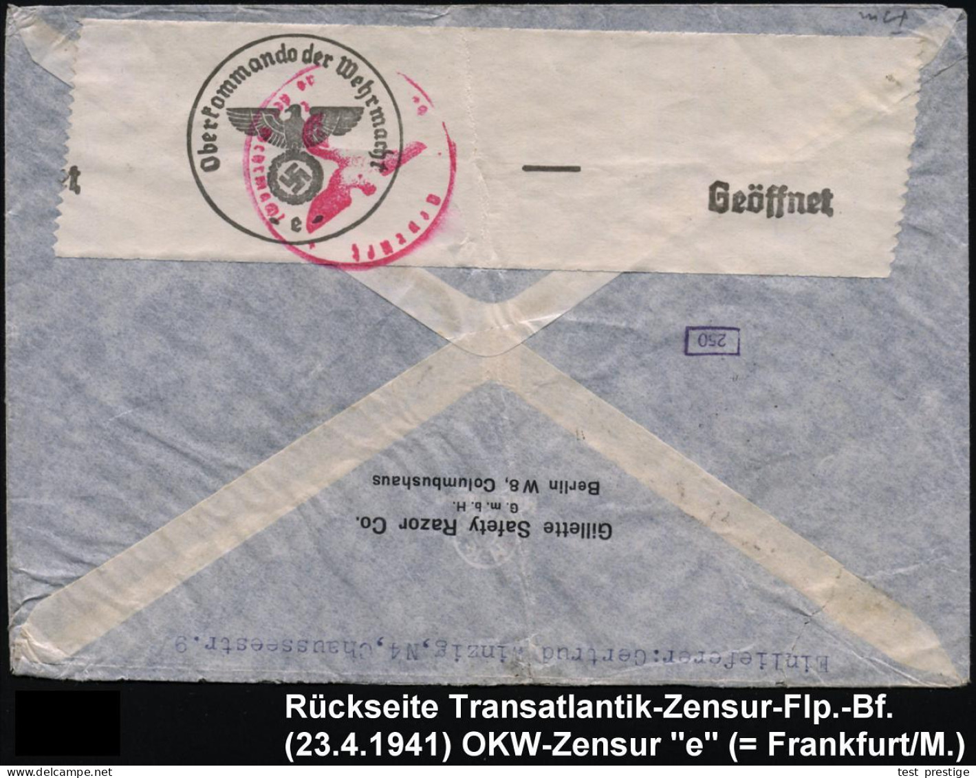 BERLIN W 9/ Gilette/ Klingen.. 1941 (23.4.) AFS Francotyp 145 Pf. (Firmen-Logo) = US.-Firma Für Rasierklingen + 1K-Brück - Sonstige (Luft)