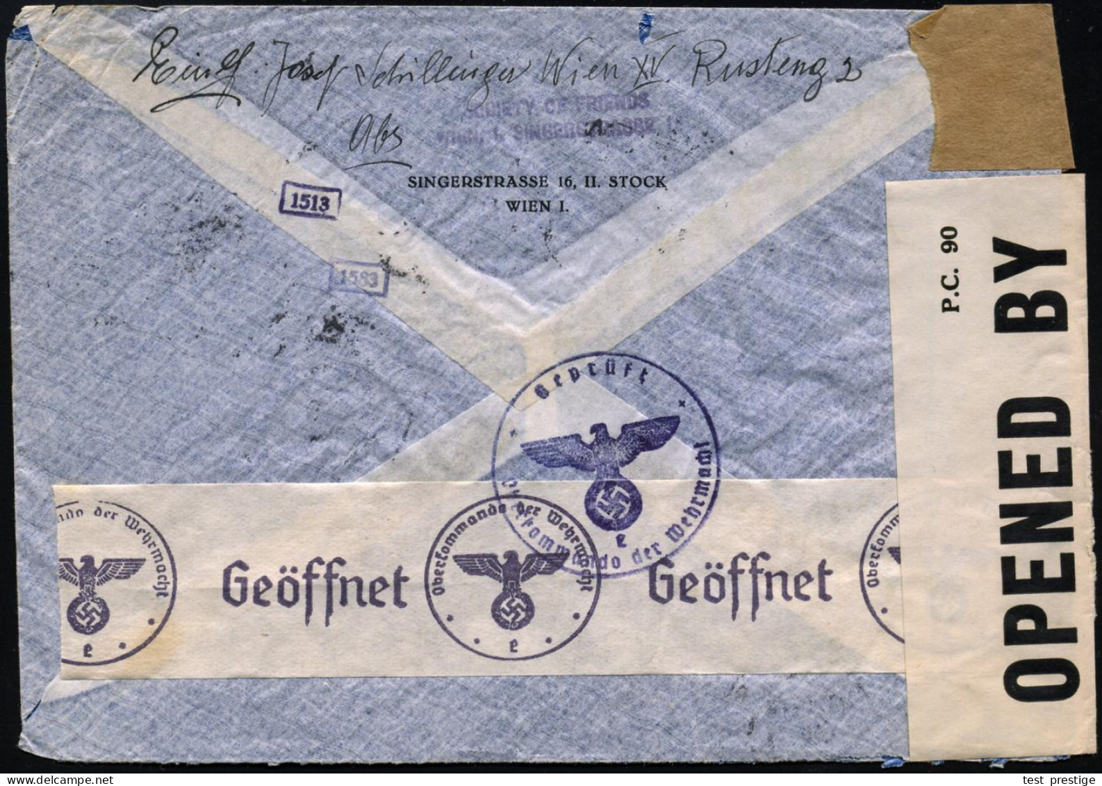 WIEN 2/ C 1940 (23.12.) 2K-Steg Auf 25 Pf. U. Paar 40 Pf. Hindenburg = 105 Pf. + 2L: MIT LUFTPOST NACH/NORDAMERIKA , Rs. - Other (Air)