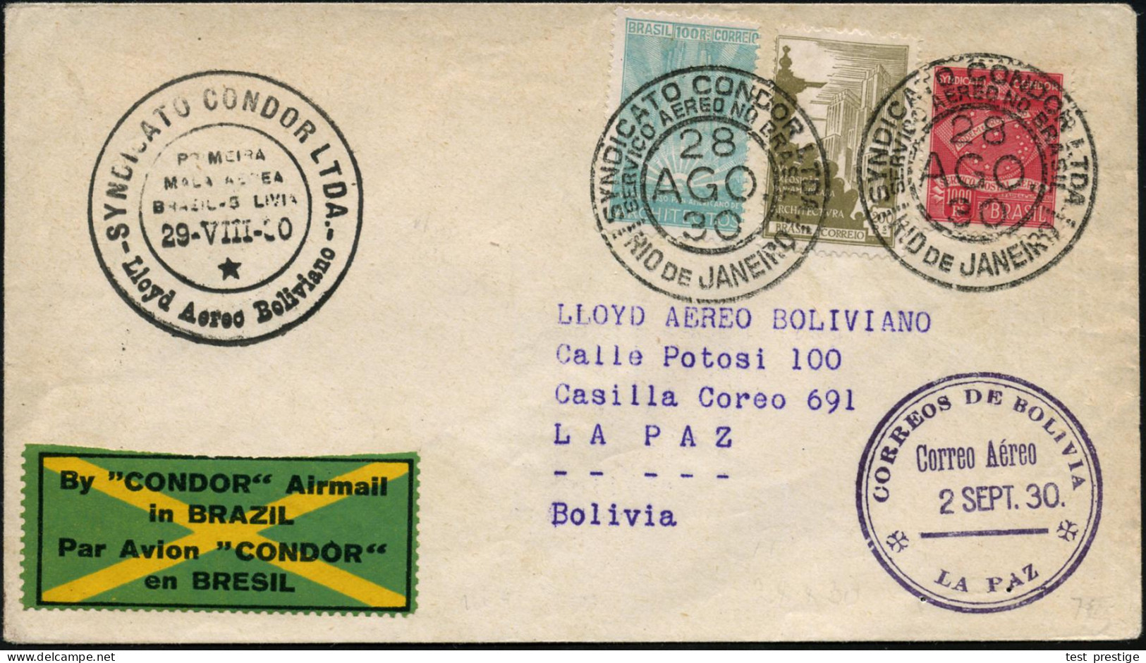 BRASILIEN 1930 (28.8.) 2K: RIO DE JANEIRO/ SYNDICATO CONDOR LTDA/ SERVICIO AEREO NO BRASIL 2x + 2K-HdN: SYNDICATO CONDOR - Autres (Air)
