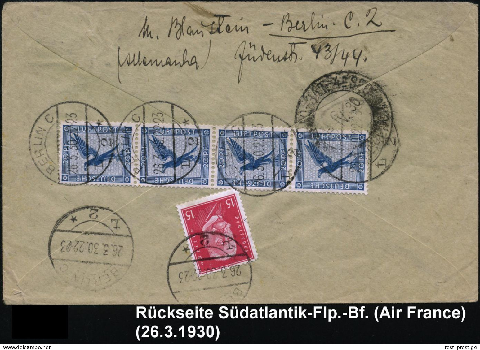 BERLIN C/ L2* 1930 (26.3.) 1K-Brücke Mehrfach Vs./rs. Auf 20 Pf. Adler, 3er-Streifen Wie MeF + Rs. 4er-Streifen + 15 Pf. - Otros (Aire)