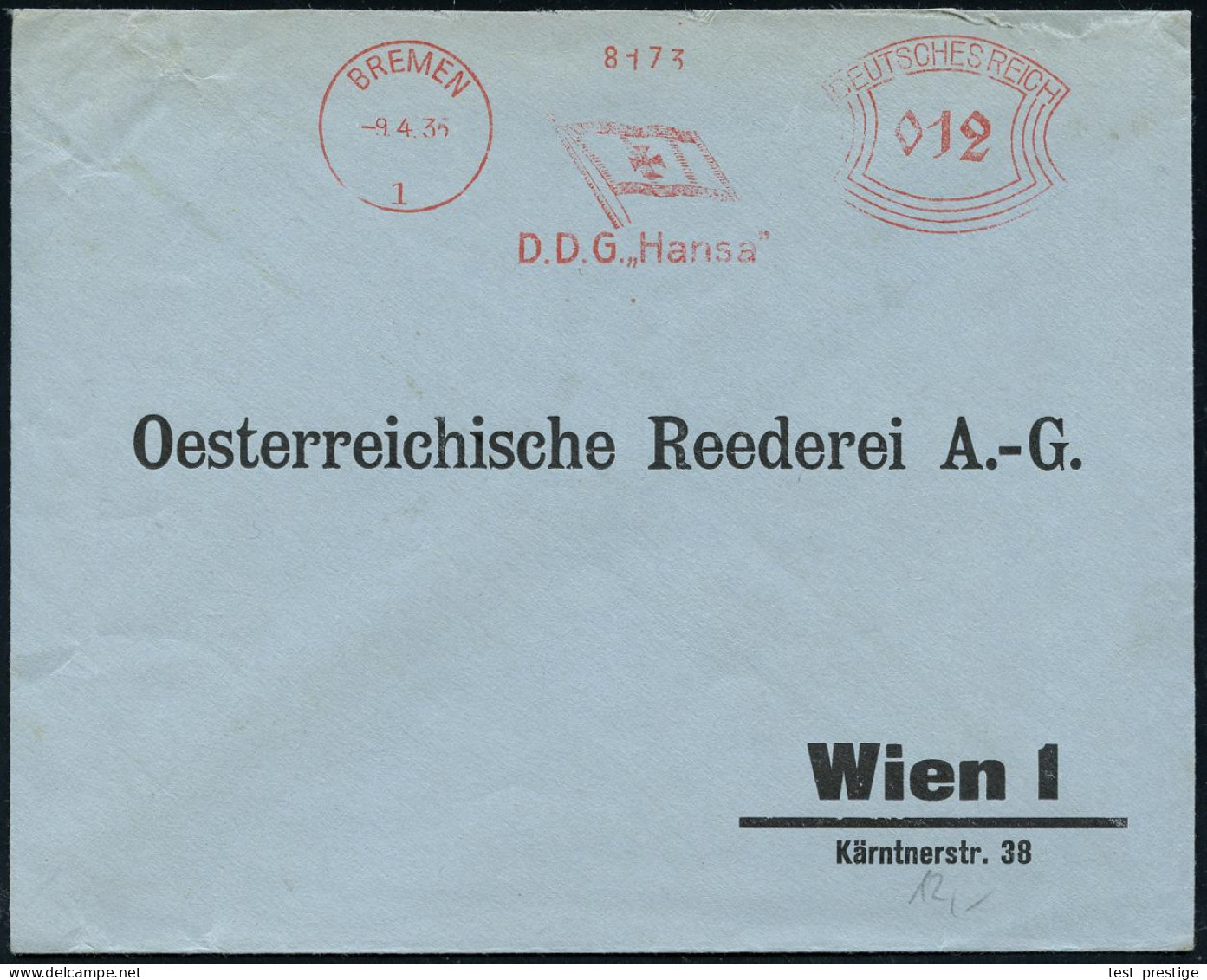 BREMEN/ 1/ D.D.G. "Hansa" 1936 (2.11.) AFS Francotyp = Reedereiflagge = Reederei Des Katapultdampfers "Westfalen", Rs. A - Other (Air)