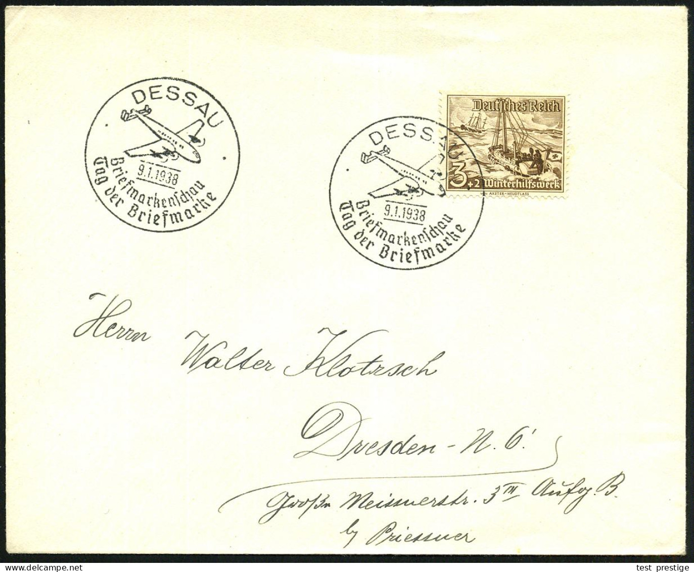 DESSAU/ Briefmarkenschau/ Tag Der Briefmarke 1938 (9.1.) SSt = Junkers Ju 90 = Gr. 4-mot. Passagierflugzeug "Alter Dessa - Avions