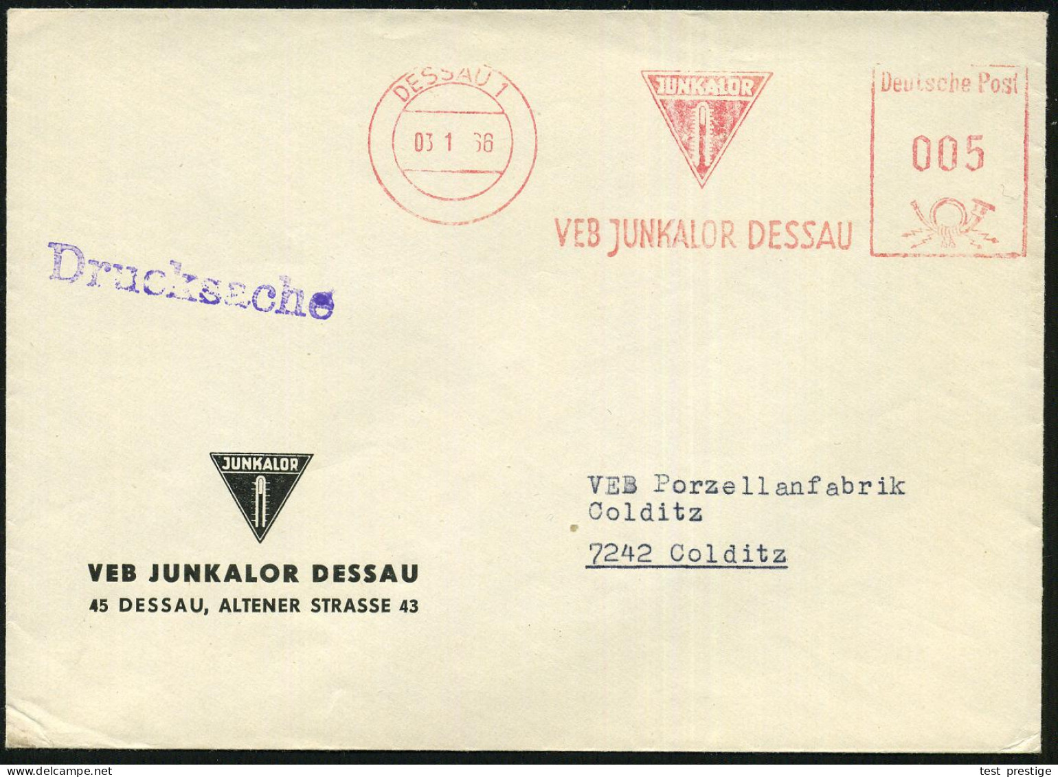 DESSAU 1/ VEB JUNKALOR DESSAU 1966 (3.1.) AFS Francotyp (Thermometer-Logo) Auf Motivgl. Firmen-Bf.: VEB JUNKALOR.. = Ent - Aviones