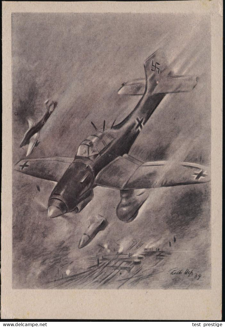 DEUTSCHES REICH 1943 (ca.) Künstler-Propaganda-Ak.: Stuka-Angriff, Sign. Heß (aus "Der Adler") Ungebr. (Verlag Scherl ,  - Flugzeuge