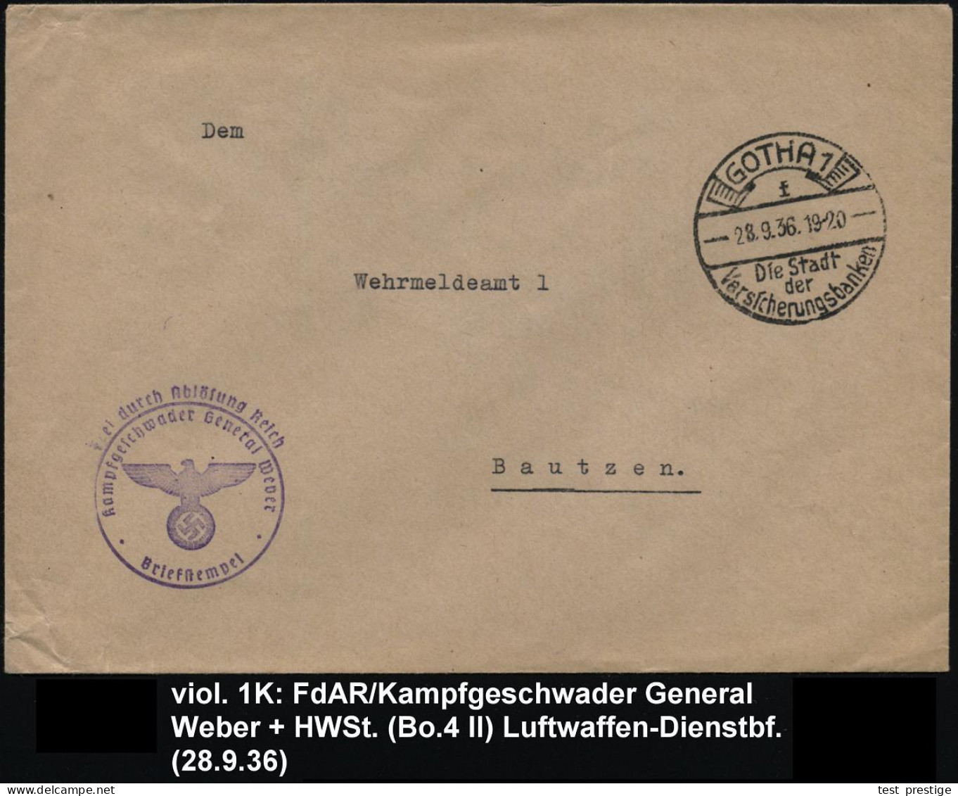 GOTHA 1/ F/ Die Stadt/ Der/ Versicherungsbanken 1936 (28.9.) HWSt + Viol. HdN: FdAR/ Kampfgeschwader General Wever (NS-A - Flugzeuge