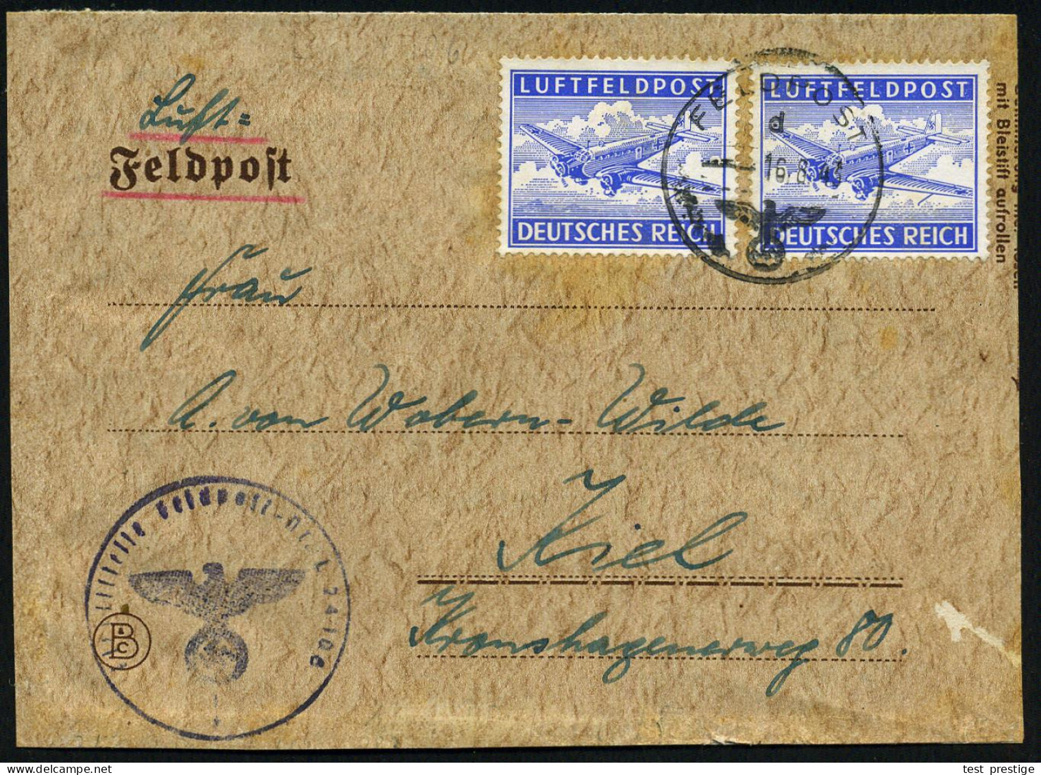 DEUTSCHES REICH 1943/44 2x 1K: FELDPOST/d/--- Je Auf Paar Luftfeldpostmarke Gez. Bzw. Durchstochen (oben Stock-punkte, K - Avions