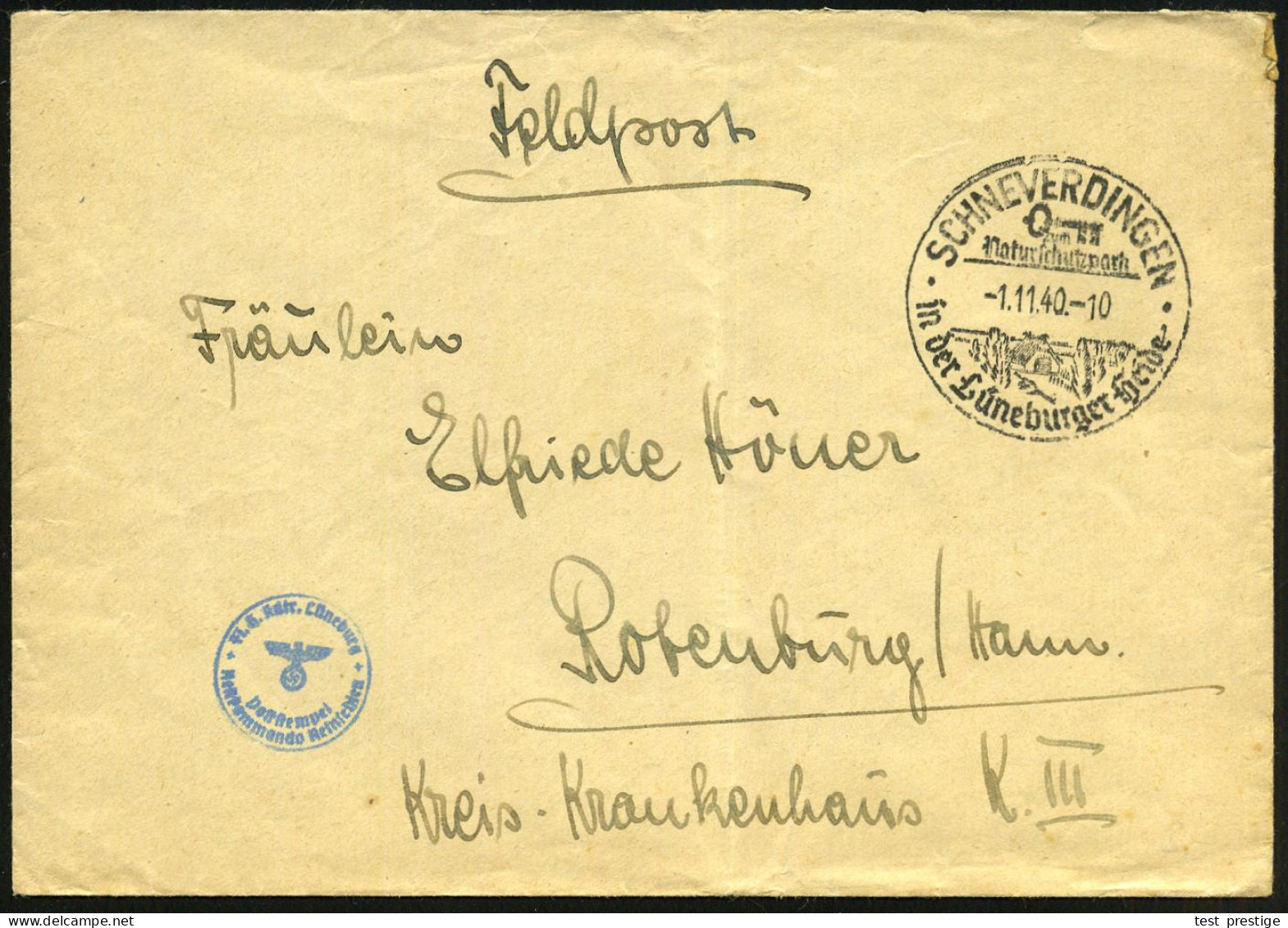 SCHNEVERDINGEN/ Naturschutzpark/ In Der Lüneburger Heide 1940 (1.11.) HWSt + Sehr Kleiner, Blauer 1K-Briefstpl.: Fl.(ieg - Vliegtuigen