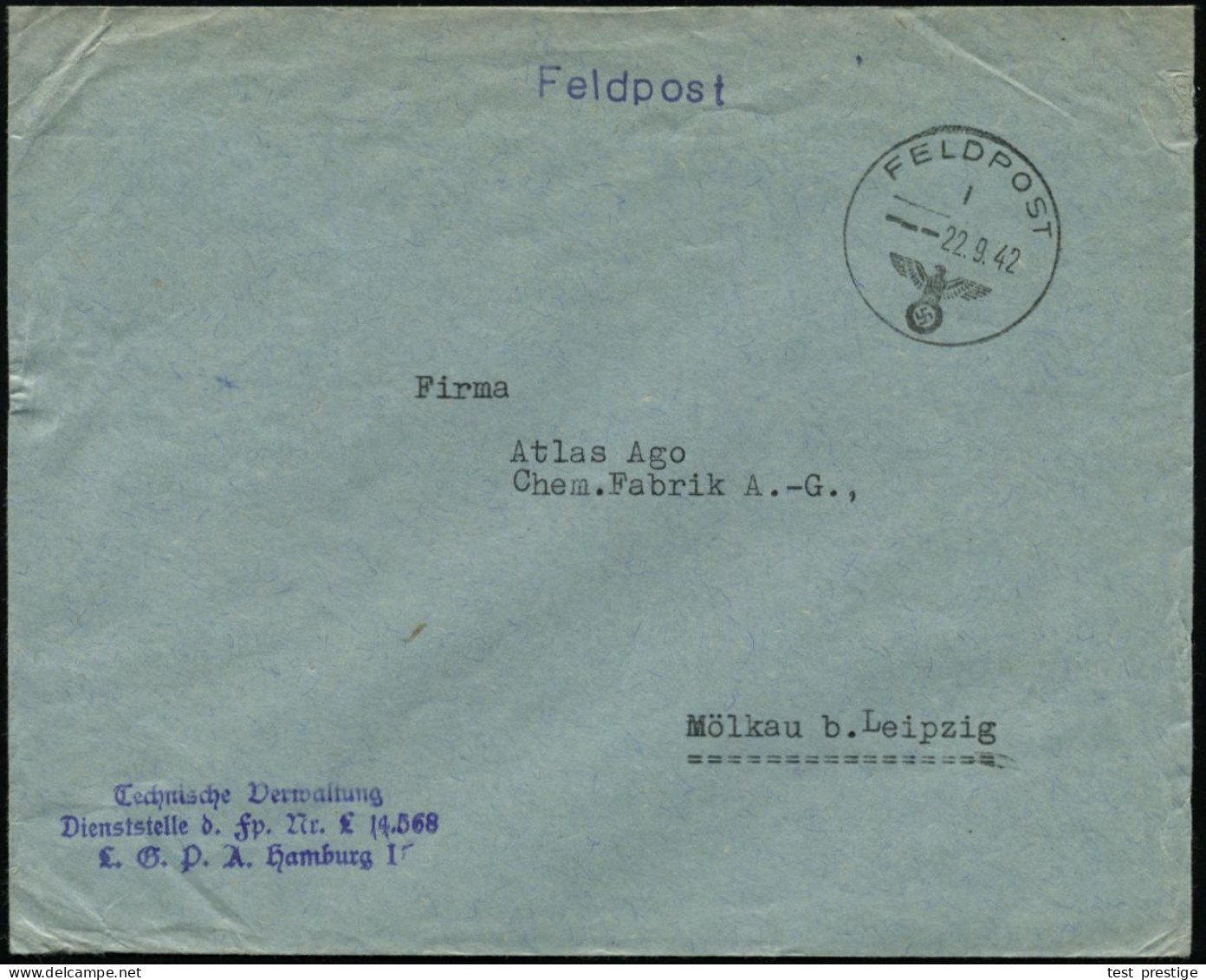 DT.BES.DÄNEMARK 1942 (22.9.) 1K: FELDPOST/l/--- + Bl. 3L: Technische Verwaltung/Dienststelle D. Fp. Nr. L 14 568/L.G.P.A - Airplanes