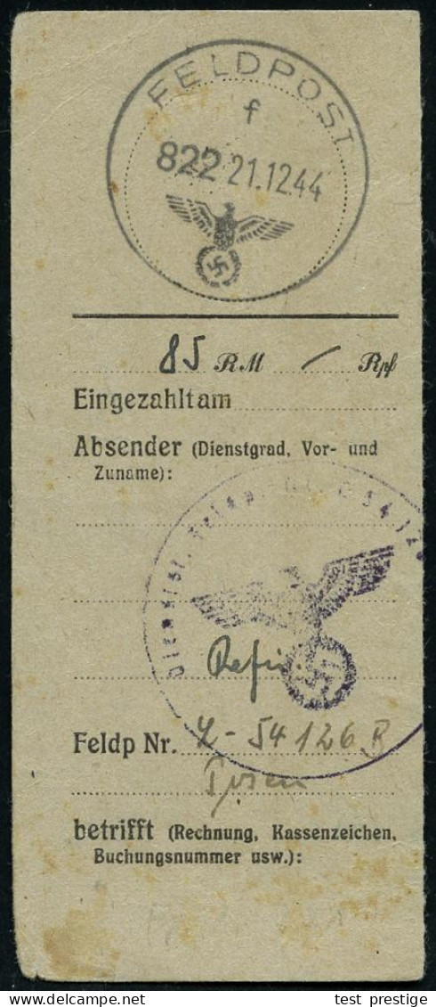 DEUTSCHES REICH 1944 (21.12.) 1K: FELDPOST/f/822 Mit Takt. Nr. = Feldpostamt Der Fallschirmjäger-Div. "Hermann Göring" + - Paracaidismo