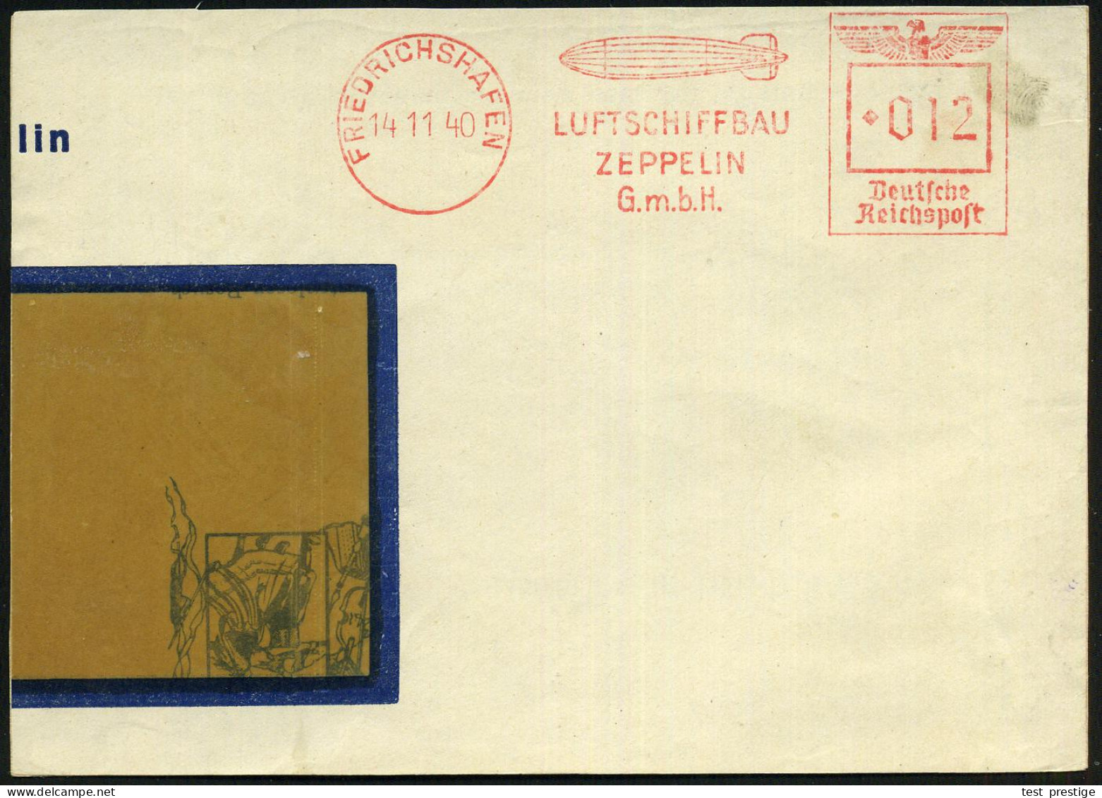 FRIEDRICHSHAFEN/ LUFTSCHIFFBAU/ ZEPPELIN/ GmbH 1940 (14.11.) Seltener AFS Francotyp = Zeppelin-Luftschiff Klar Auf Teil- - Zeppelines