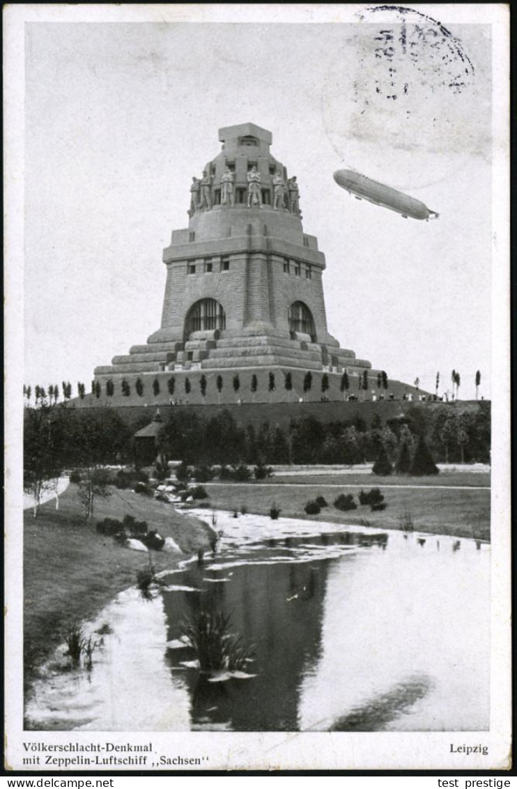 LEIPZIG/ INTERN.BAUFACH-/ AUSSTELLUNG 1913 (27.6.) SSt Auf S/w.-Sonder-Kt.: Zeppelin "Sachsen" über Völkerschlacht-Denkm - Zeppeline