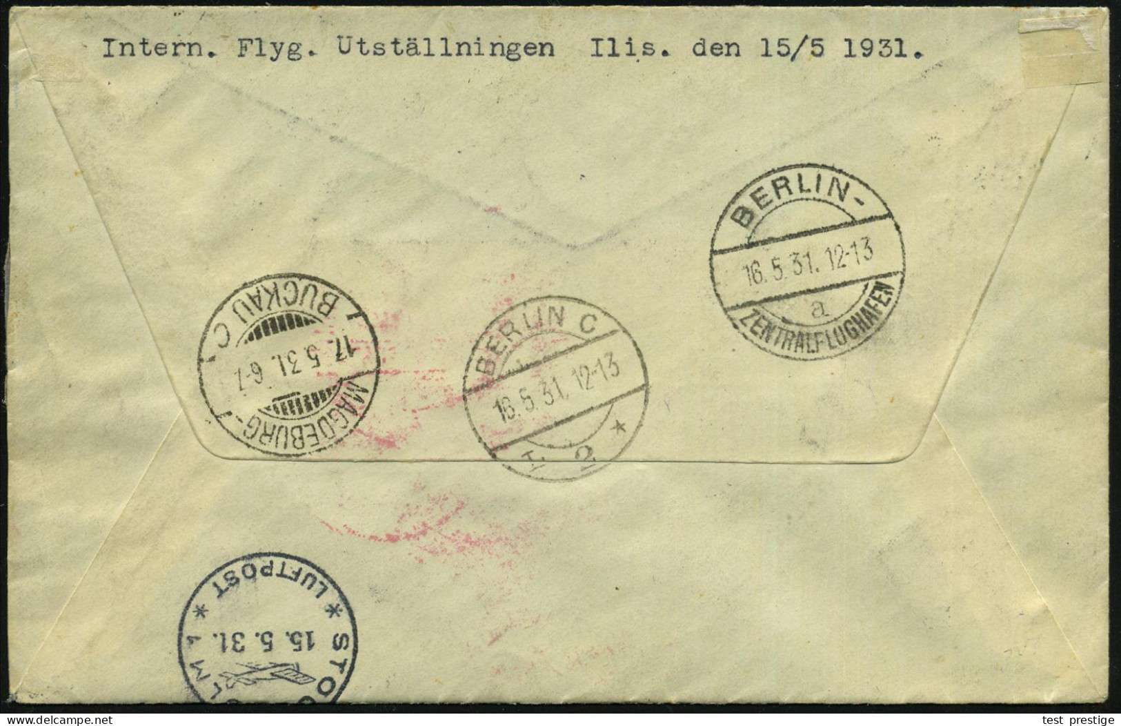 SCHWEDEN 1931 (15.5.) SSt.: STOCKHOLM/I L I S = Internat. Luftfahrt-Ausstellen (Flugzeug) 3x Auf Kompl. Satz Flp. 10 Ö.  - Airplanes