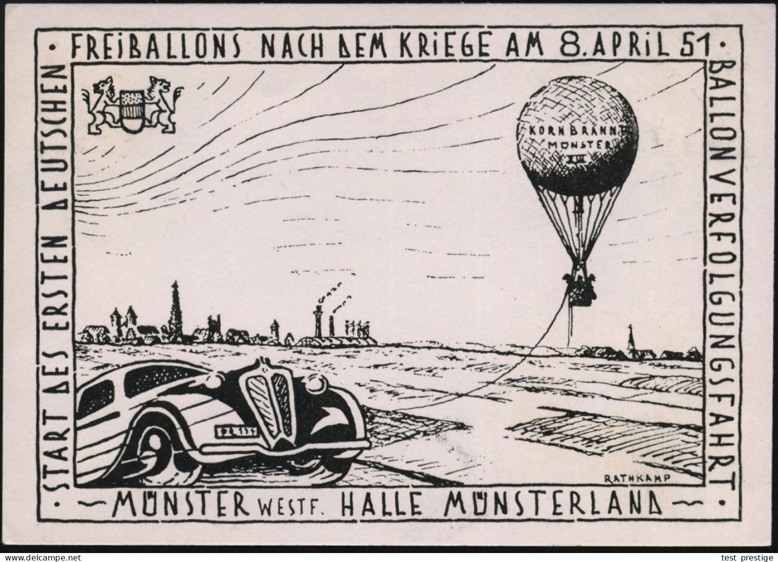 (21a) MÜNSTER (WESTF)/ START/ DES/ ERSTEN DT.FREIBALLONS N.D.KRIEGE 1951 (8.4.) Seltener SSt = Freiballon Klar Auf 2 Pf. - Montgolfier