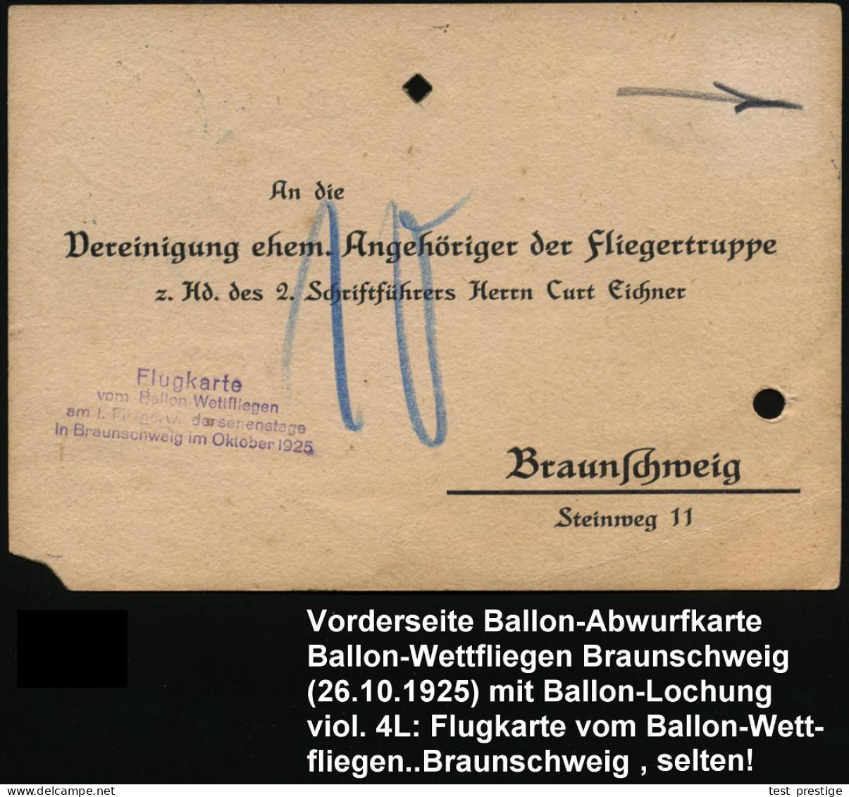 OFFLEBEN/ *** 1925 (26.10.) 1K-Gitter Auf Ballon-Abwurfkarte + Viol. 4L: Flugkarte/v.Ballon-Wettfliegen/am 1.Fliegerwied - Montgolfières