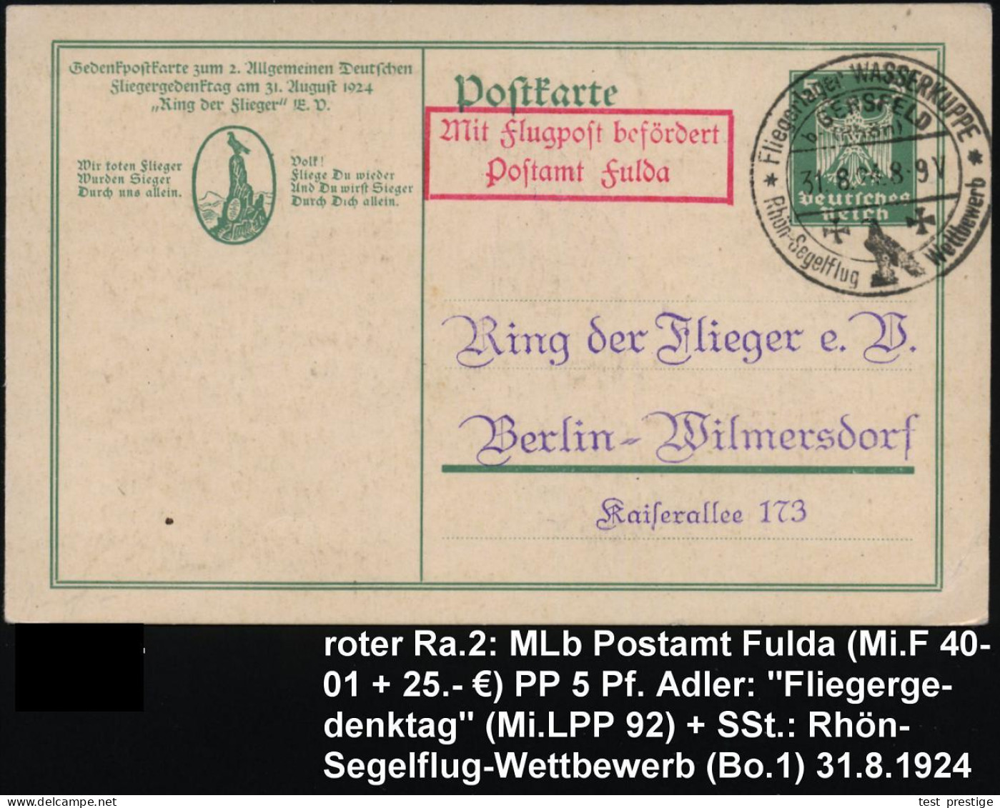 Fliegerlager WASSERKUPPE/ (b.GERSFELD/ (Rhön)/ Rhön-Segelflug Wettbewerb 1924 (31.8.) SSt (Adler = Fliegerdenkmal) Auf M - Avions