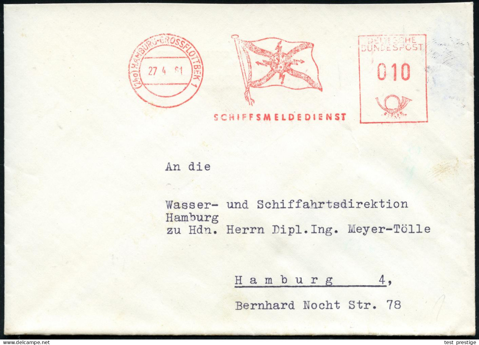 (24a) HAMBURG-GROSSFLOTTBEK 1/ SMD/ SCHIFFSMELDEDIENST 1957 (4.6.) AFS (Flagge Mit Funkblitzen) Rs. Abs.-Vordruck, Orts- - Otros