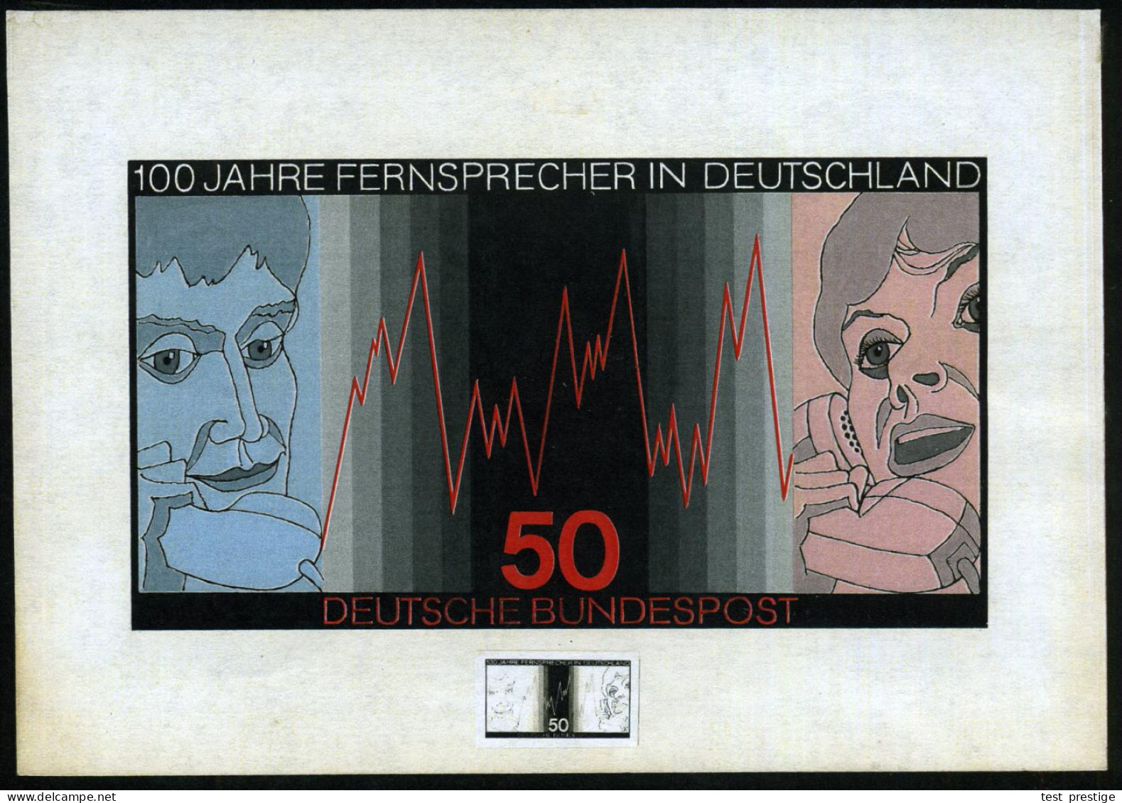 B.R.D. 1977 50 Pf. "100 Jahre Telefon In Deutschland", Alternativer Orig. Künstler-Entwurf Von Prof. Froitzheim (23 X 13 - Sonstige