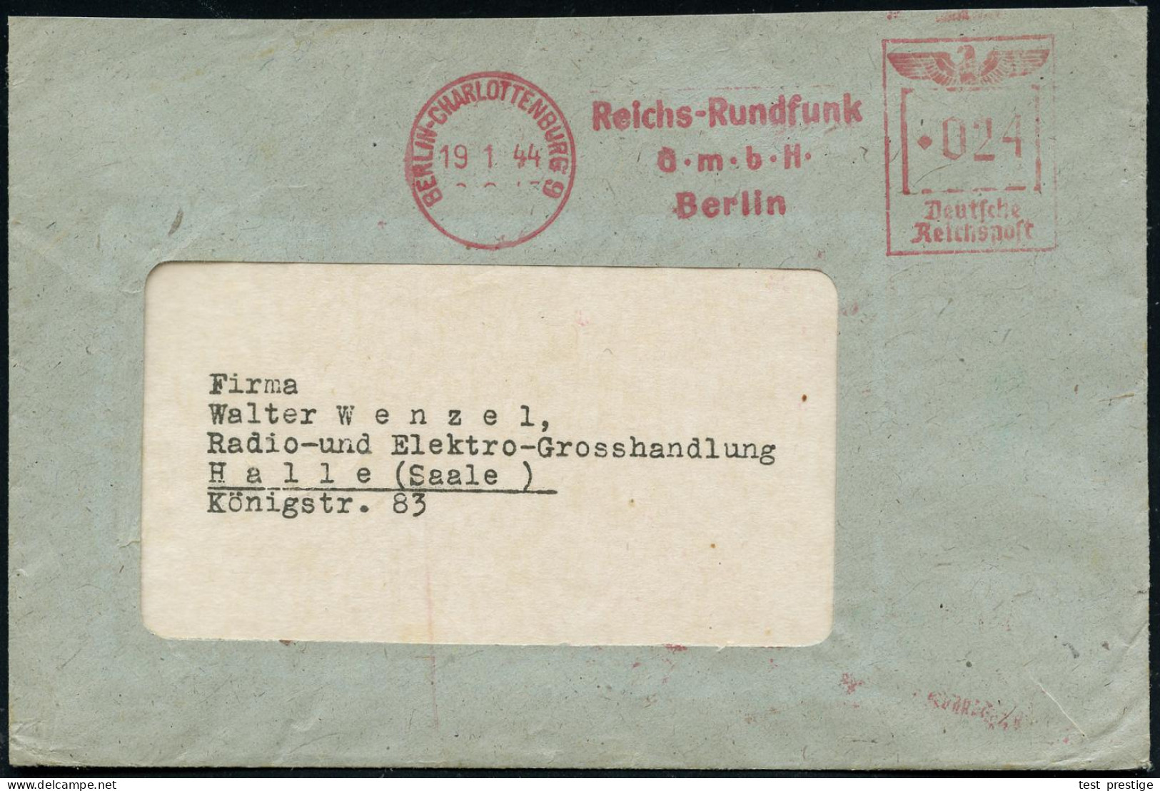 BERLIN-CHARLOTTENBURG 9/ Reichs-Rundfunk/ GmbH 1944 (19.1.) AFS Francotyp "Reichsadler" , Klar Gest., Relativ Später Bel - Sonstige