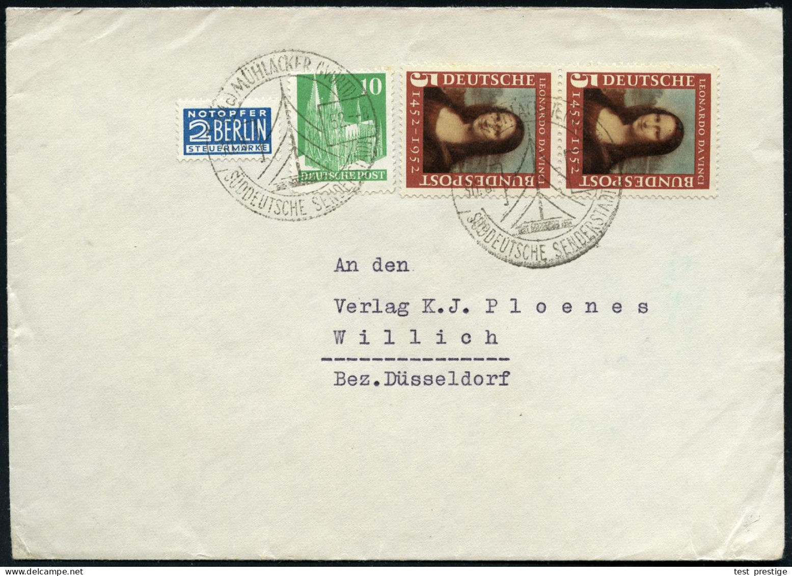 (14a) MÜHLACKER (WÜRTT)/ SÜDDT.SENDERSTADT 1952 (30.6.) HWSt = Sendemast Des Senders Mühlacker 2x Auf Inl.-Bf. (Bo.3 Ty. - Autres