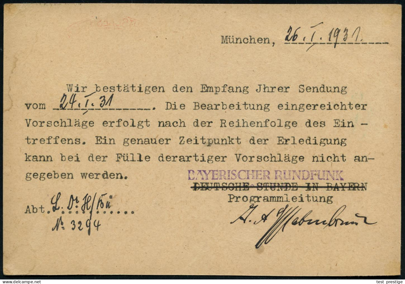 MÜNCHEN/ 37/ DER/ RUNDFUNK/ BRINGT/ UNTERHALTUNG/ MEHRT/ DAS WISSEN/ HÖRT RUNDFUNK! 1931 (26.1.) AFS Francotyp "Bogenrec - Autres