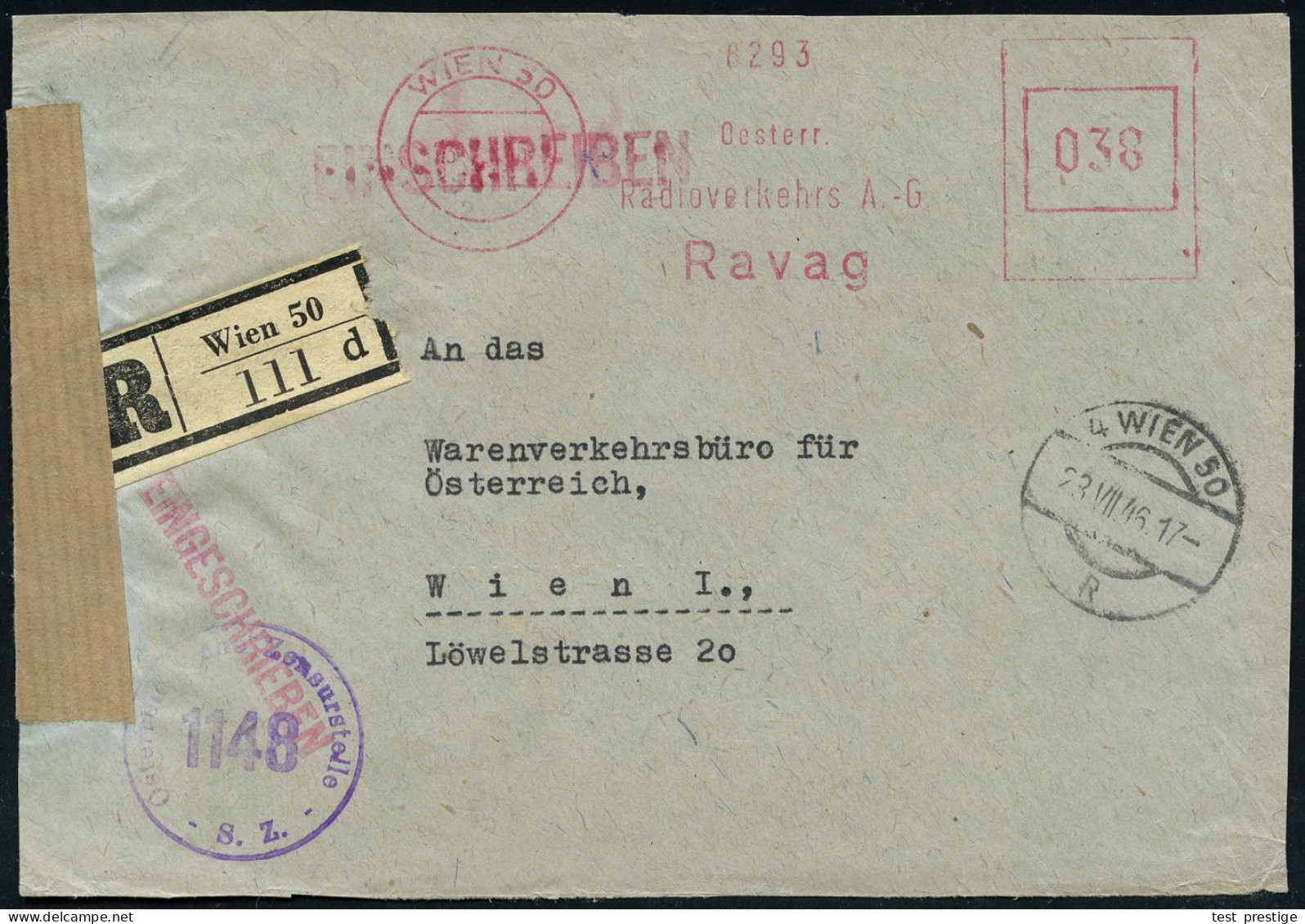 ÖSTERREICH 1946 (23.7.) Aptierter AFS Francotyp "Reichsadler" = Entfernt + Inschrift "Deutsches Reich" = Notmaßnahme! 03 - Other