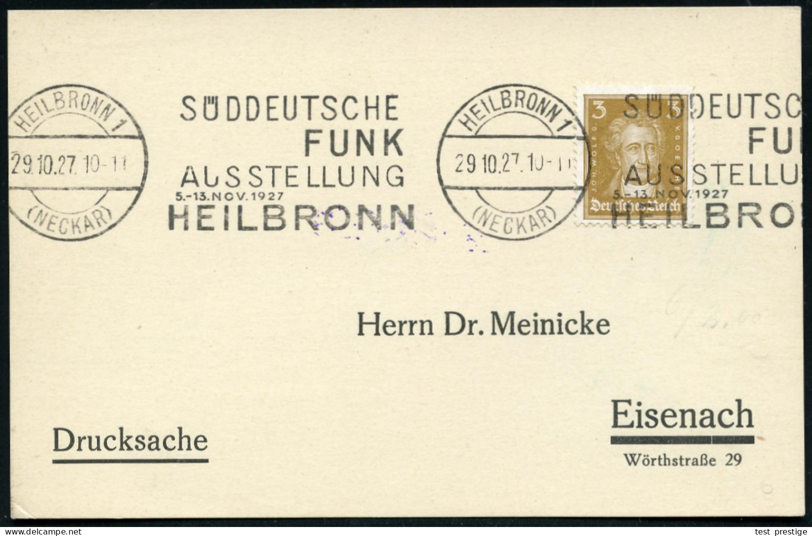 HEILBRONN 1/ (NECKAR)/ SÜDDEUTSCHE/ FUNK/ AUSSTELLUNG/ 5.-13.NOV. 1927 (29.10.) Seltener BdMWSt , Klar Gest. Inl.-Karte! - Other