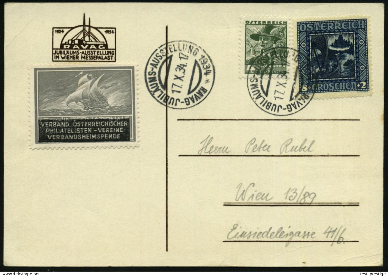 ÖSTERREICH 1934 (20.X.) SSt Ohne Ortsangabe: (WIEN) RAVAG-JUBILÄUMS-AUSSTELLUNG 1934 (= Wiener Messepalast) 2x Klar Gest - Otros