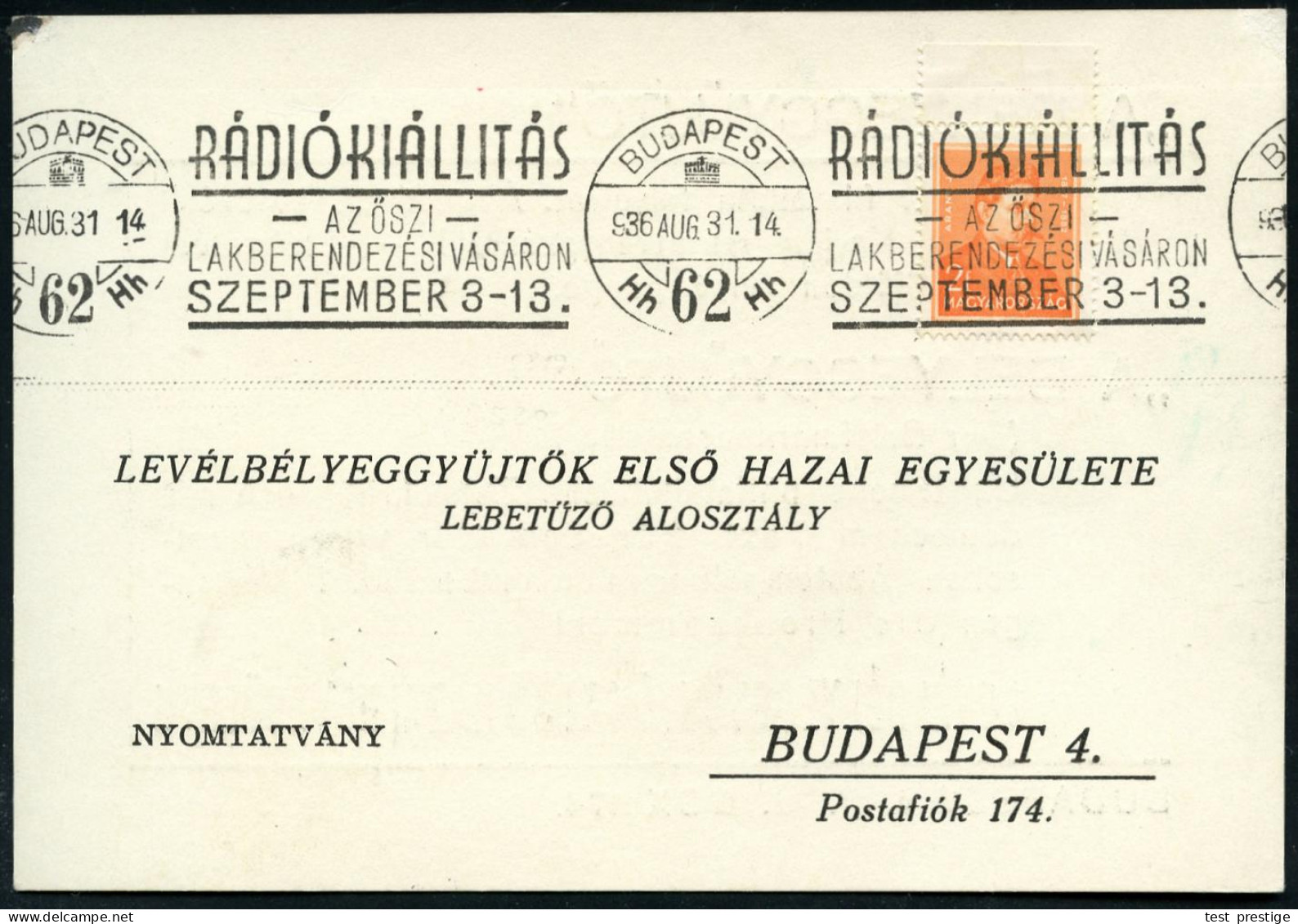 UNGARN 1936 (29.8.) Band-MWSt: BUDAPEST/62/RADIOKIALLITAS.. Bzw. BUDAPEST/72/RADIOKIALLITAS.. = Funk-Ausstellung Zur Her - Autres