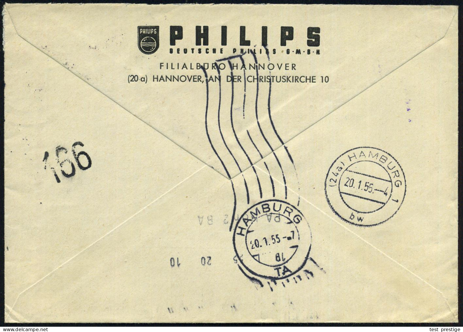 (20a) HANNOVER 2/ PHILIPS/ DEUTSCHE PHILIPS GMBH 1955 (19.1.) AFS Francotyp 080 Pf. (Logo) + 2 Pf.NoB, Rs. Abs.-Vordruck - Autres