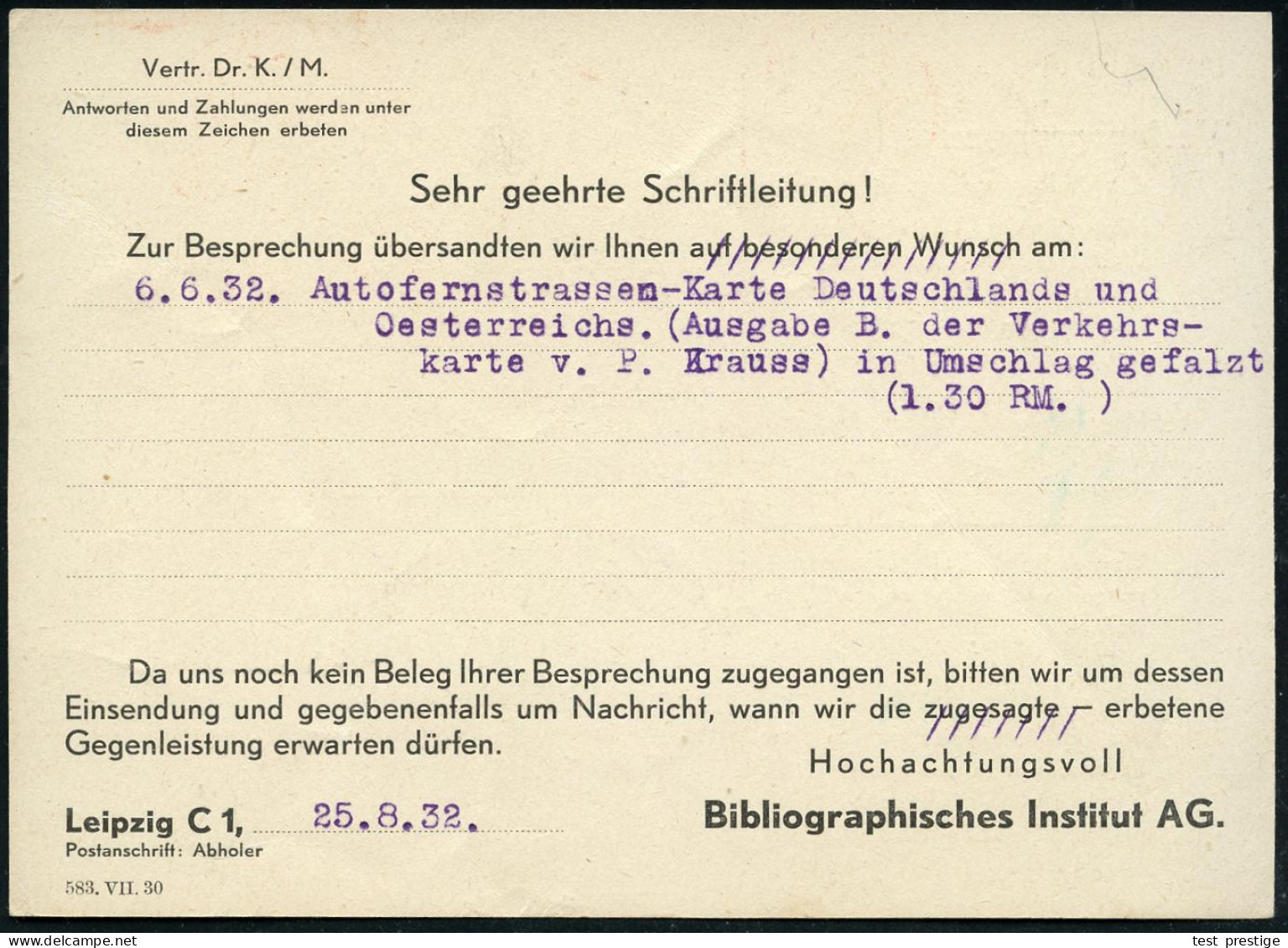 LEIPZIG/ C 1/ MEYERS REISEBÜCHER../ BIBLIOGRAPHISCHES INSTITUT AG 1932 (25.8.) AFS Francotyp (Berglandschaft) Firmen-Kt. - Geografía