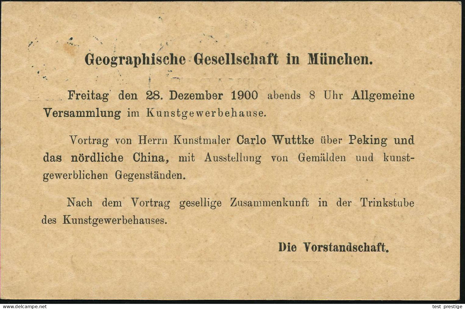 MUENCHEN 6 1900 (24.12.) 1K Auf Amtl. P 2 Pf. Rauten, Grau, + Rs. Zudruck: Geographische Gesellschaft.. Vortrag Des Küns - Géographie