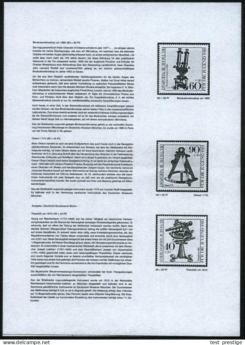 BERLIN 1981 90 Pf.+ 45 Pf. Sextant Um 1830 Mit Amtl. Handstempel "M U S T E R", , Postfr. + Faksimil. Ankündigungsblatt  - Géographie