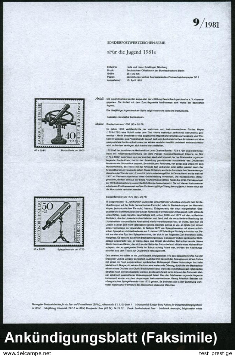 B.R.D. 1981 90 Pf.+ 45 Pf. Oktant Von 1775 Mit Amtl. Handstempel  "M U S T E R" , Postfr. + Faksimil. Ankündigungsblatt  - Géographie