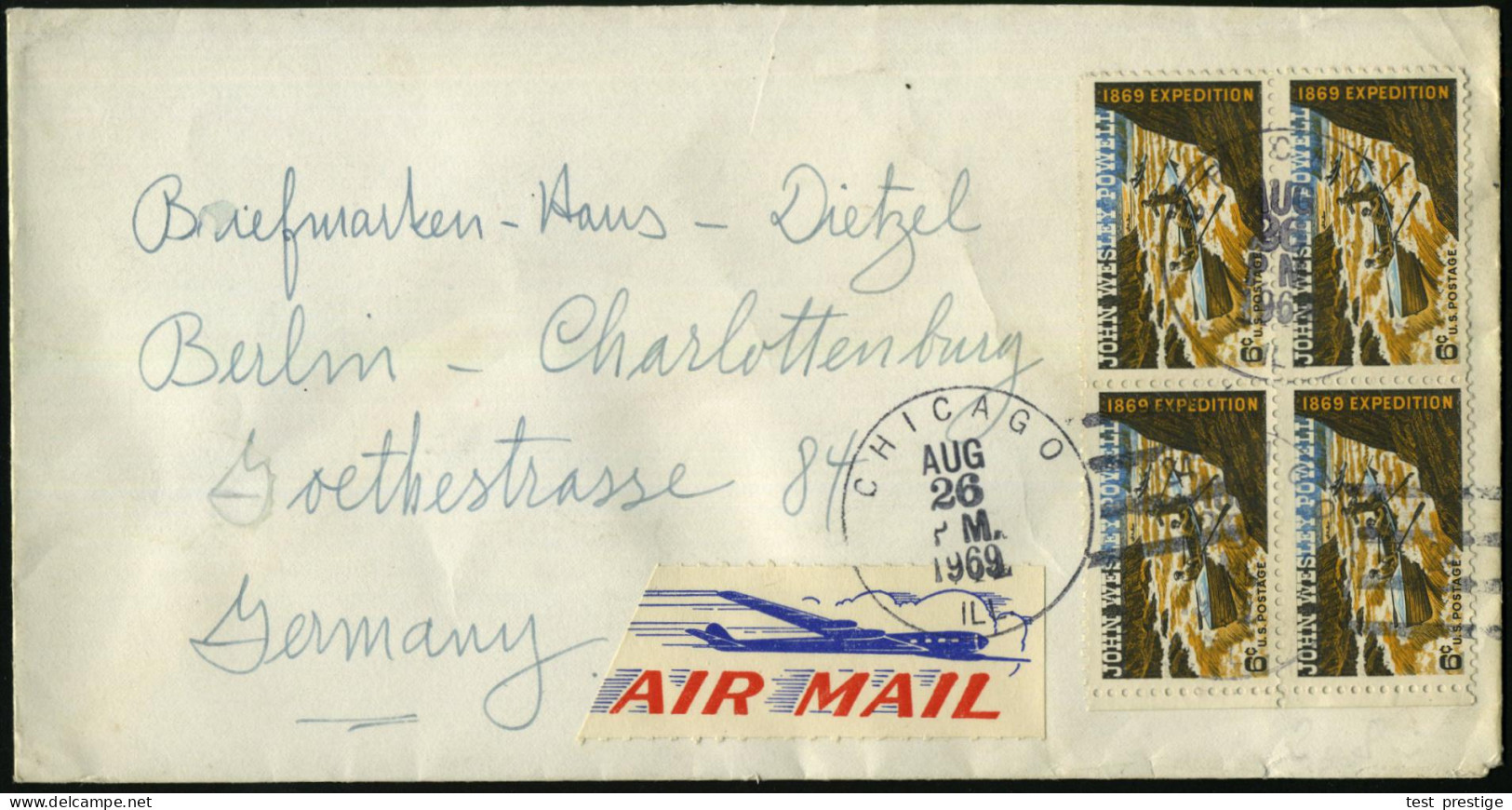 U.S.A. 1969 (26.8.) 5 C. "100 Jahre Colorado-Expedition J. W. Powell" (1834-1902), 4er-Block , Klar Gest. (CHICAGO) Über - Geography