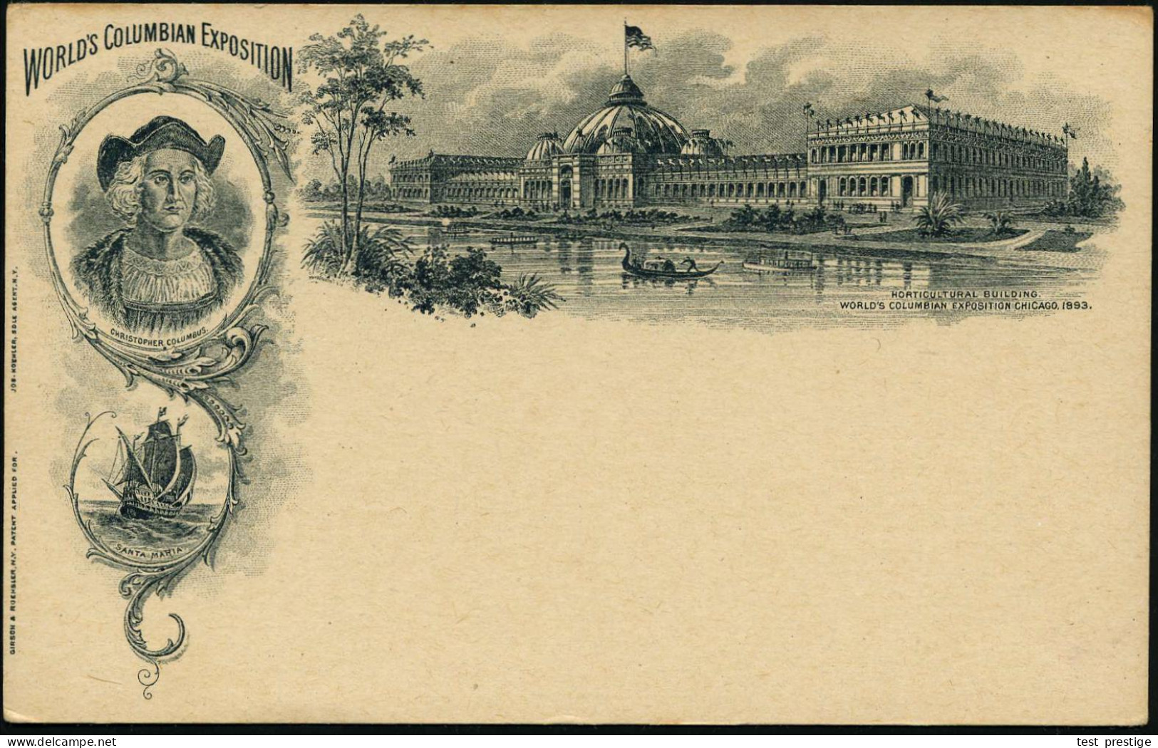 U.S.A. 1893 PP 1 C. Grant, Schw.: WORLD'S COLUMBIAN EXPOSITION = Columbus-Welt-Ausstellung (Brustbild Columbus, "Santa M - Christoph Kolumbus