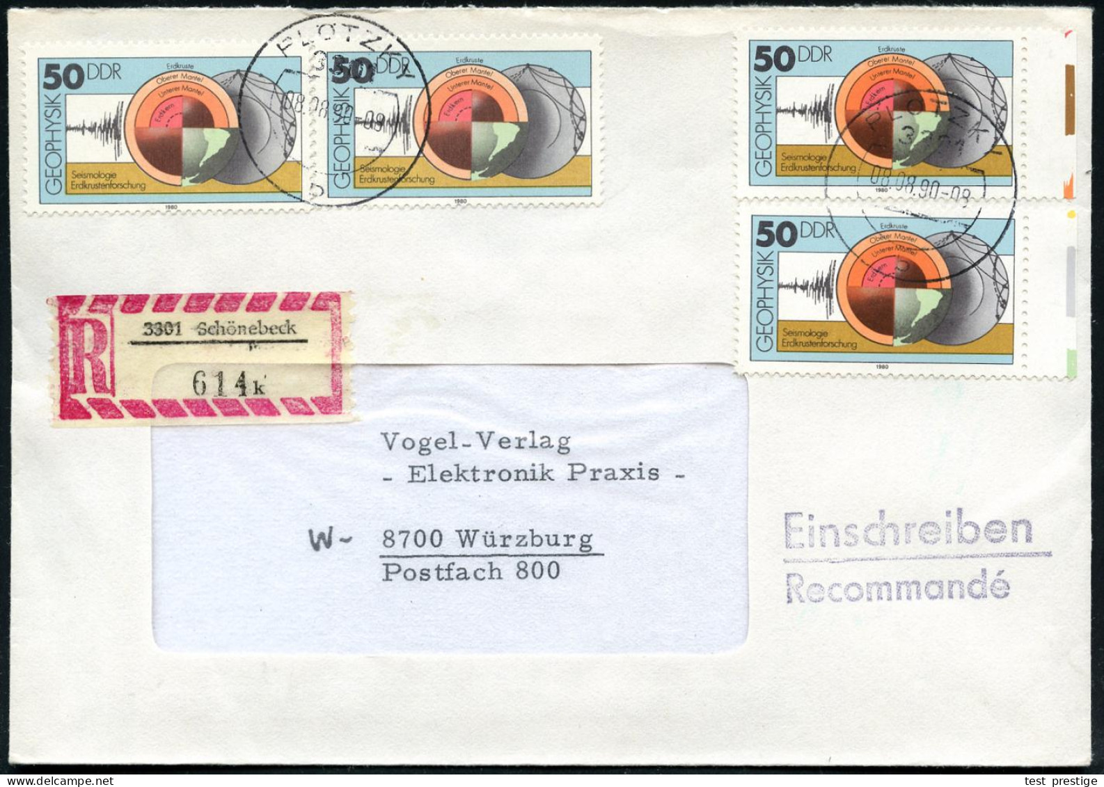 D.D.R. 1990 (Aug.) Geophysik 25 Pf. (4x), 35 Pf. (2x) U. 50 Pf. (4x) Je Portorichtige MeF , Alle Mit Wiederverwendetem V - Sonstige & Ohne Zuordnung