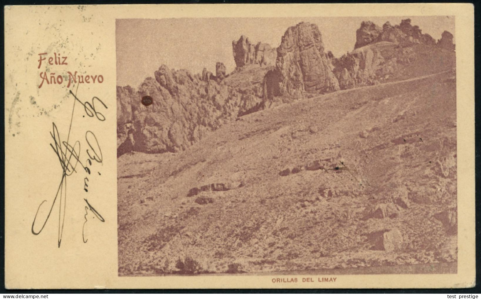 ARGENTINIEN 1902 (Dez.) 4 C. Liberty BiP Grün: ORILLAS DEL LIMAY (Felsenformation) Neujahhrs-Glückwunsch-Kt., Bedarf (HG - Autres & Non Classés