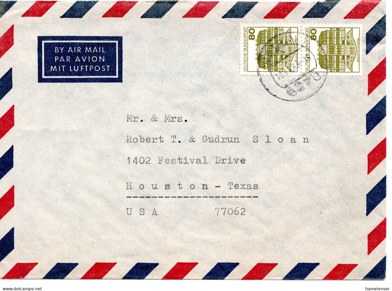 69774 - Bund - 1983 - 2@80Pfg B&S A LpBf IDSTEIN -> Houston, TX (USA) - Lettres & Documents