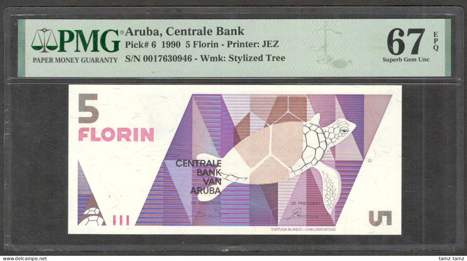 Aruba 5 Florin 1990 Pick-6 PMG 67 EPQ SUPERB GEM UNC - Aruba (1986-...)