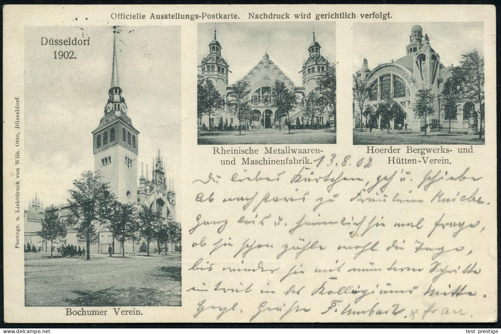 DÜSSELDORF/ AUSSTELLUNG/ A 1902 (13.8.) SSt Auf Monochromer Foto-Ausst.-Ak.: Hoerder Bergwerks- U. Hütten-Verein, Bochum - Autres & Non Classés