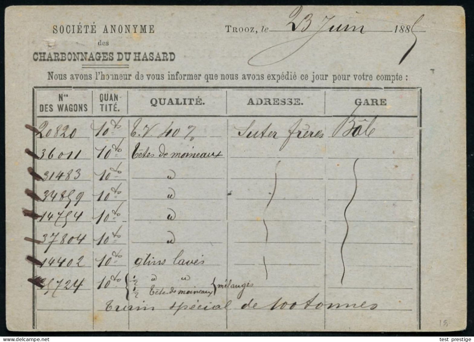 BELGIEN 1889 (23.6.) Amtl. Ausl.-P 10 C. Rot + Zechen-Zudruck: S.A. CHARBONNAGES DU HASARD/ TROOZ , 1K: TROOZ, Ausl.-Kar - Sonstige & Ohne Zuordnung