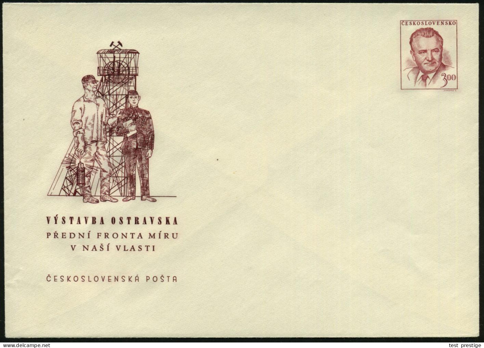 TSCHECHOSLOWAKEI 1950 3,00 Kc. Sonder-U. Gottwald, Karmin: Wiederaufbau-Ausstellung Mährisch-Ostrau = Förderturm, Gruben - Other & Unclassified